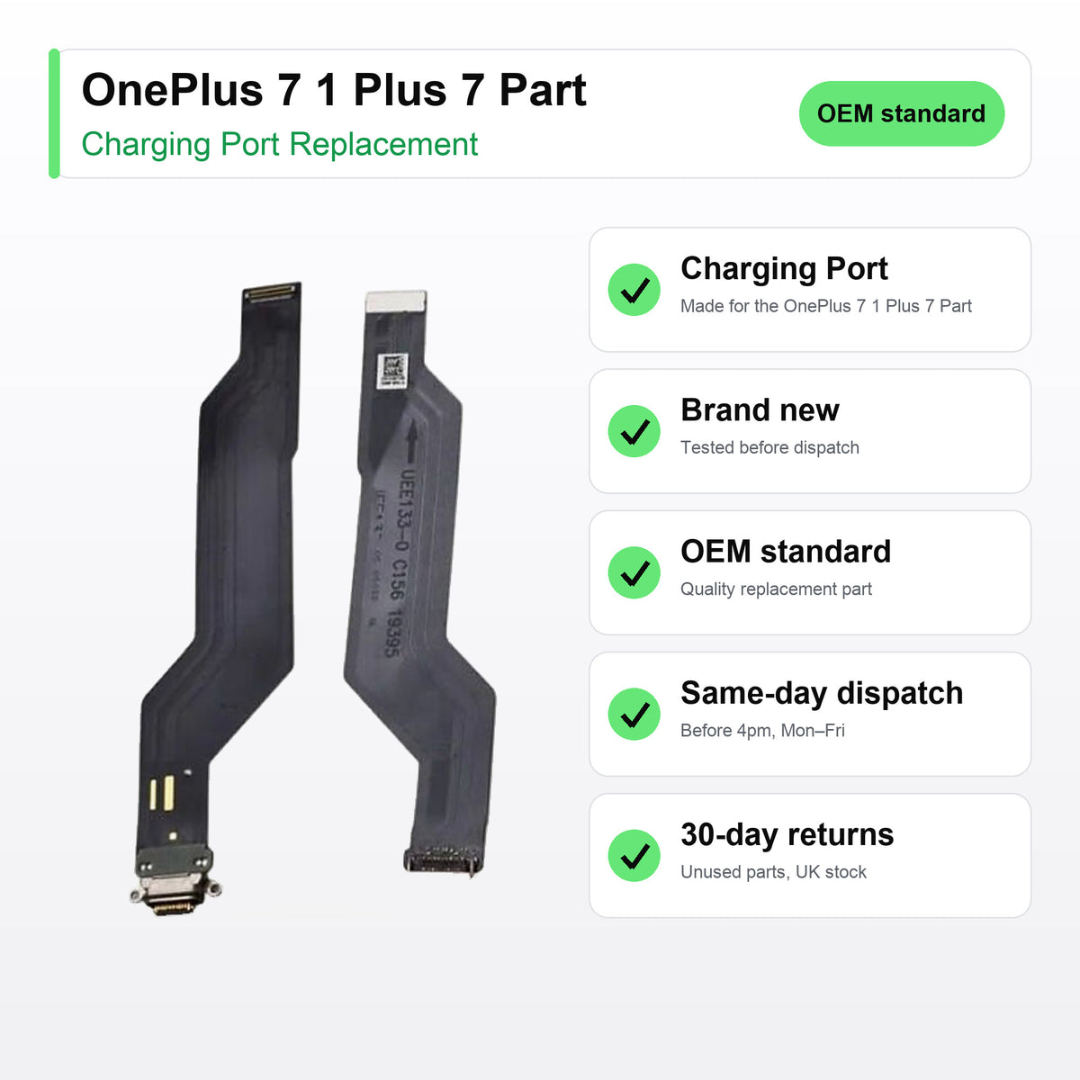 OnePlus 7 1 Plus 7 Part charging port key facts: brand new, tested, same-day UK dispatch