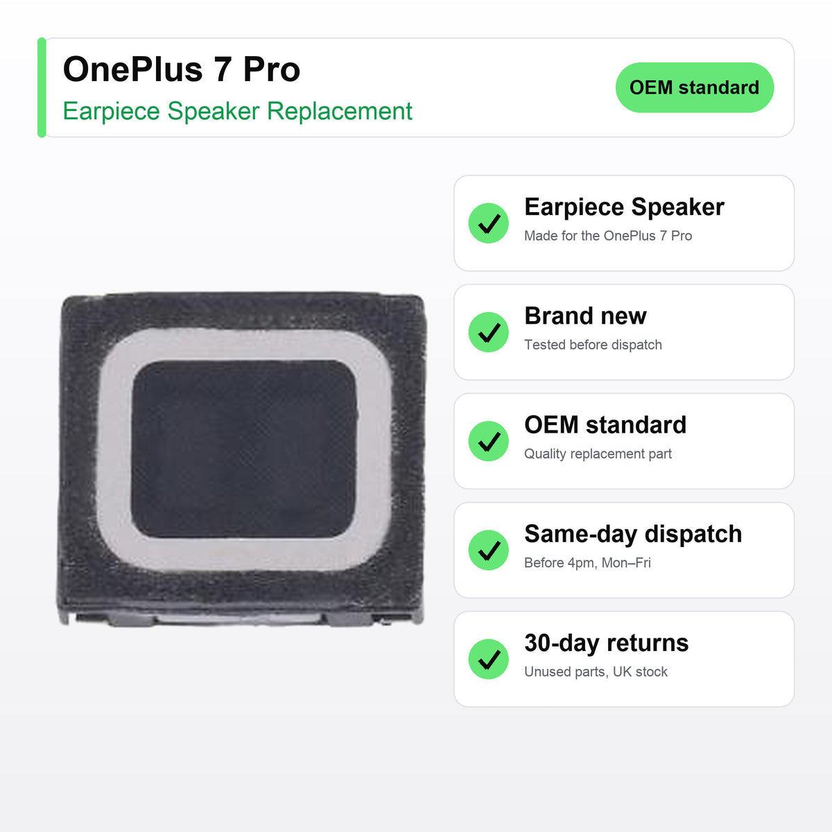 OnePlus 7 Pro earpiece speaker key facts: brand new, tested, same-day UK dispatch