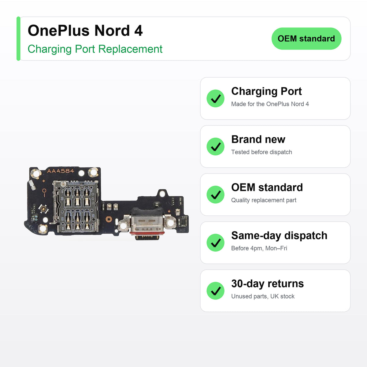 OnePlus Nord 4 charging port key facts: brand new, tested, same-day UK dispatch