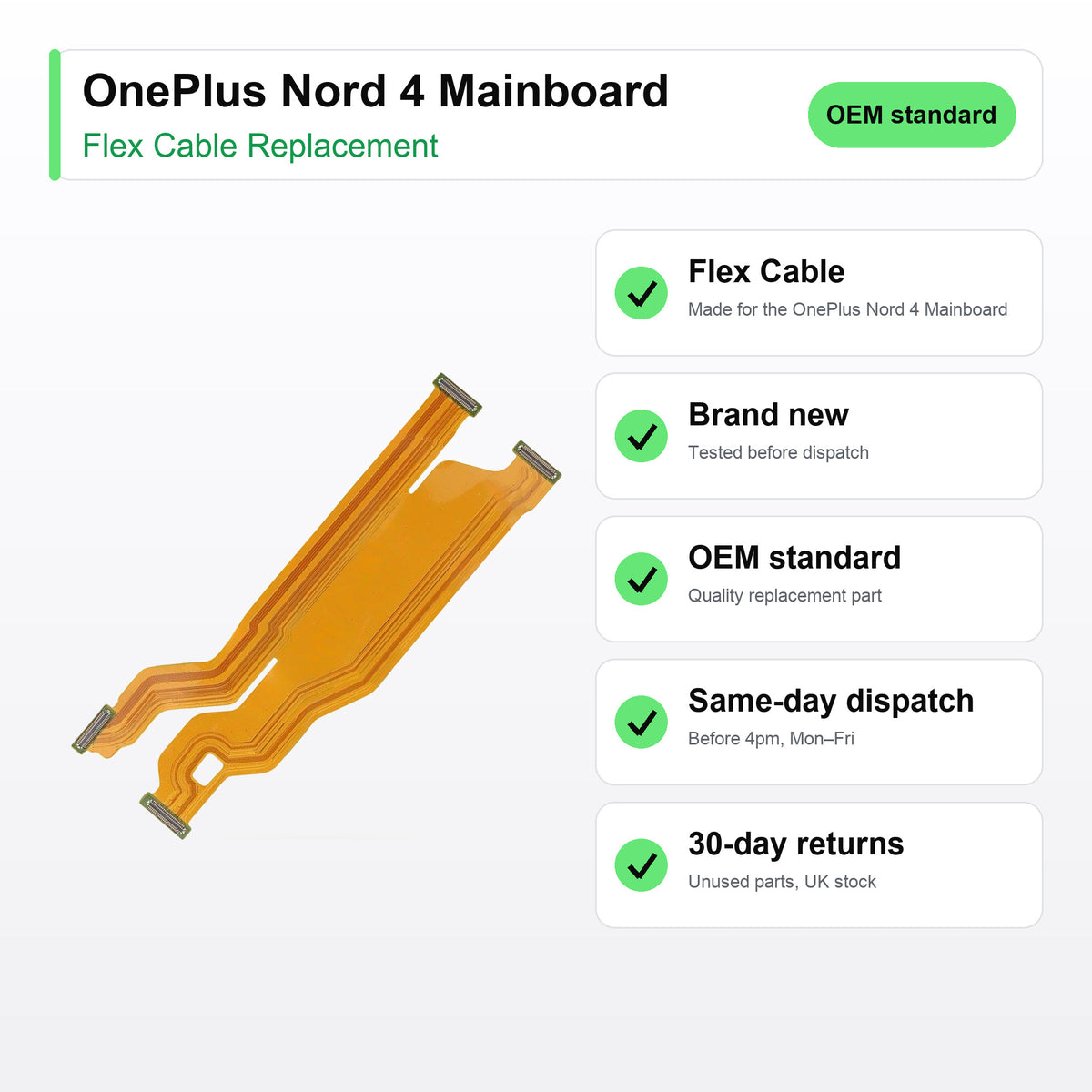 OnePlus Nord 4 Mainboard flex cable key facts: brand new, tested, same-day UK dispatch