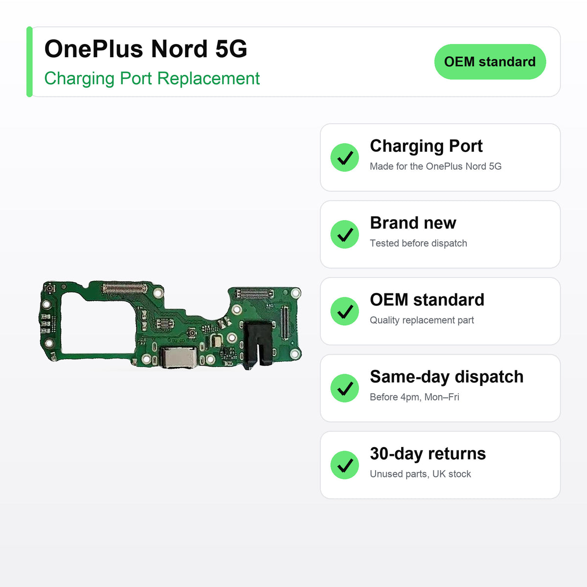 OnePlus Nord 5G charging port key facts: brand new, tested, same-day UK dispatch