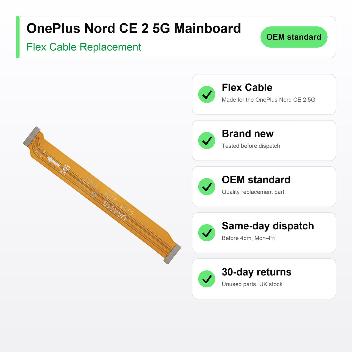 OnePlus Nord CE 2 5G Mainboard flex cable key facts: brand new, tested, same-day UK dispatch