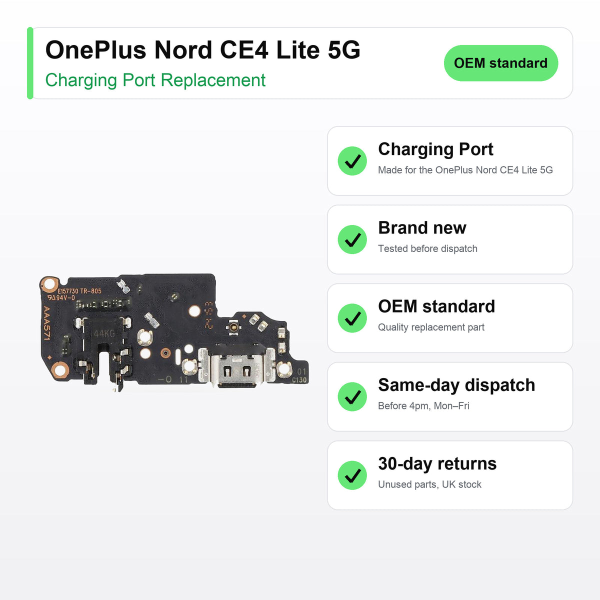 OnePlus Nord CE4 Lite 5G charging port key facts: brand new, tested, same-day UK dispatch