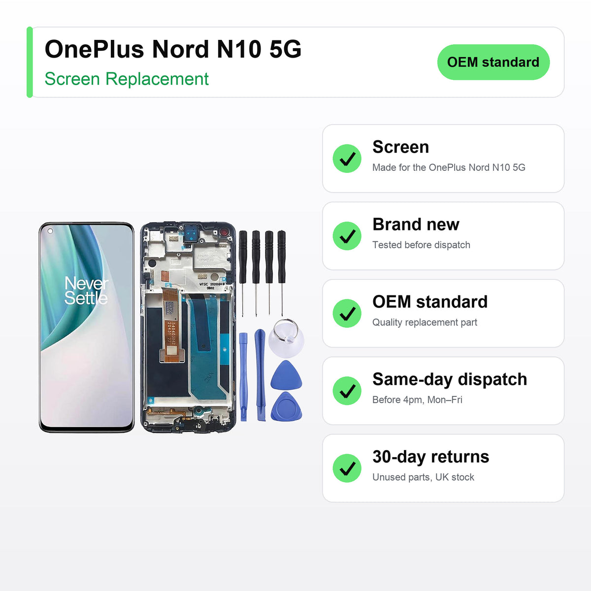 OnePlus Nord N10 5G screen key facts: brand new, tested, same-day UK dispatch