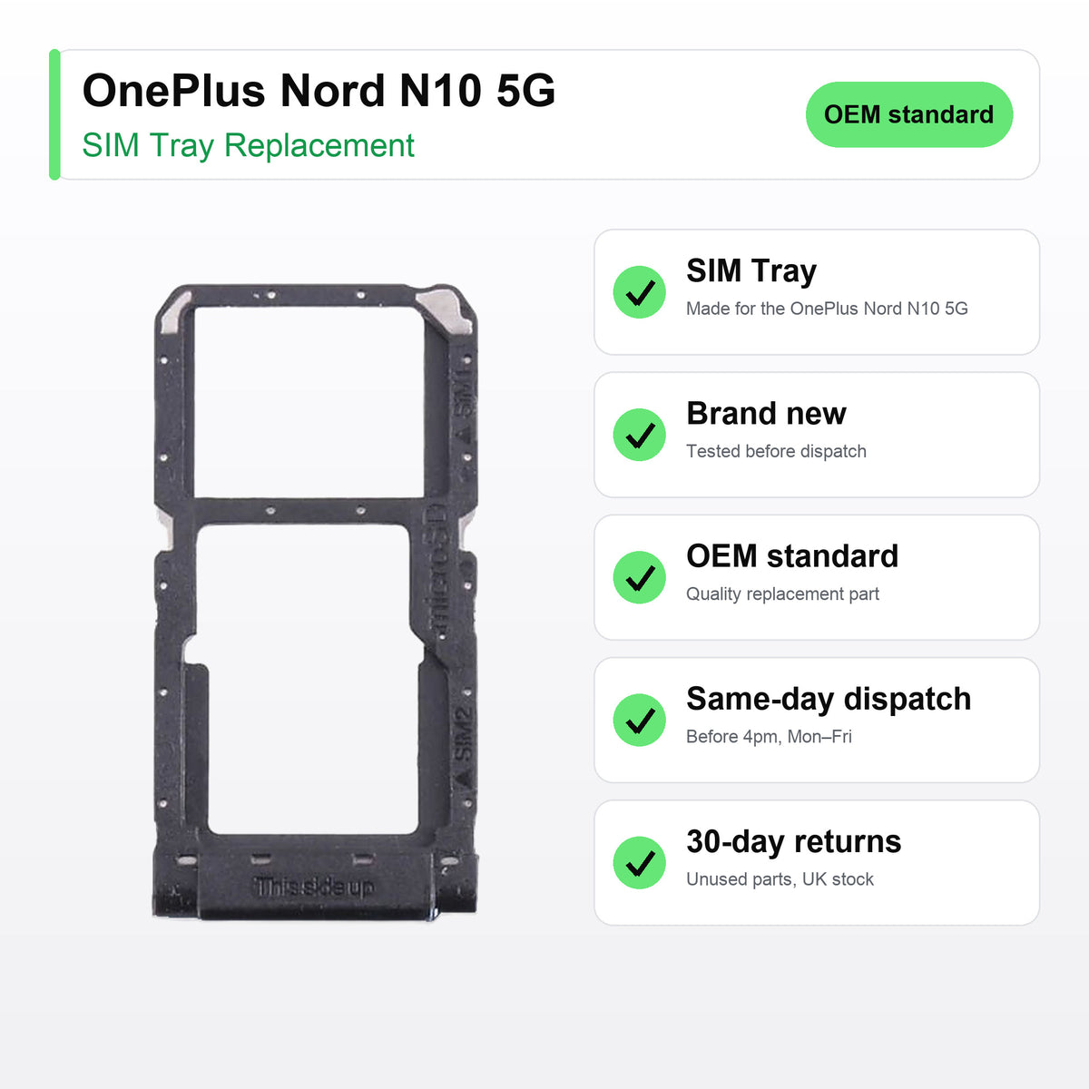 OnePlus Nord N10 5G SIM tray key facts: brand new, tested, same-day UK dispatch