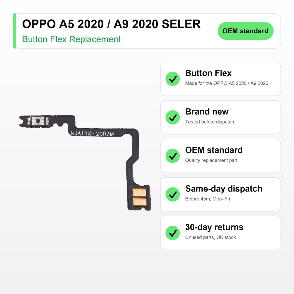 OPPO A5 2020 / A9 2020 SELER button flex key facts: brand new, tested, same-day UK dispatch