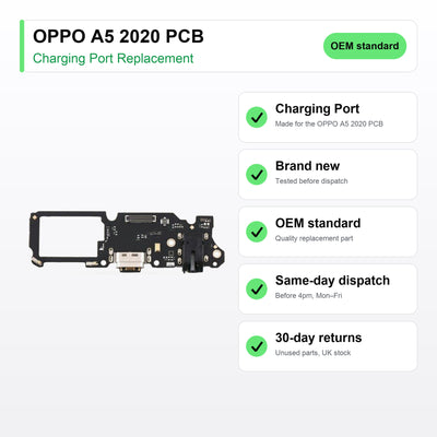 OPPO A5 2020 PCB charging port key facts: brand new, tested, same-day UK dispatch