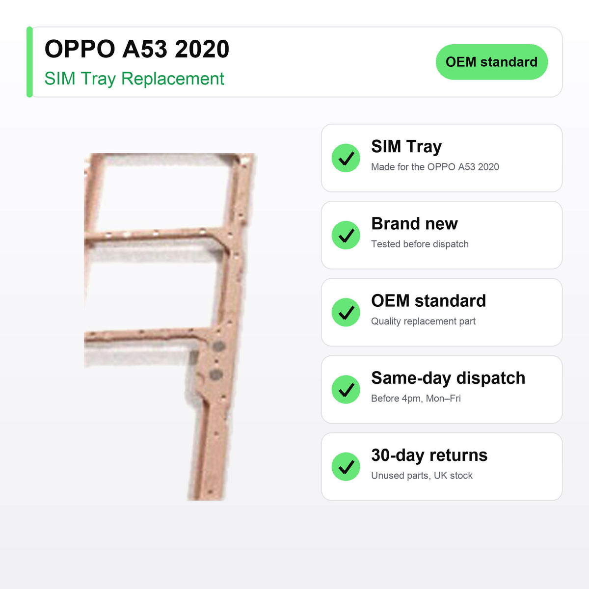 OPPO A53 2020 SIM tray key facts: brand new, tested, same-day UK dispatch