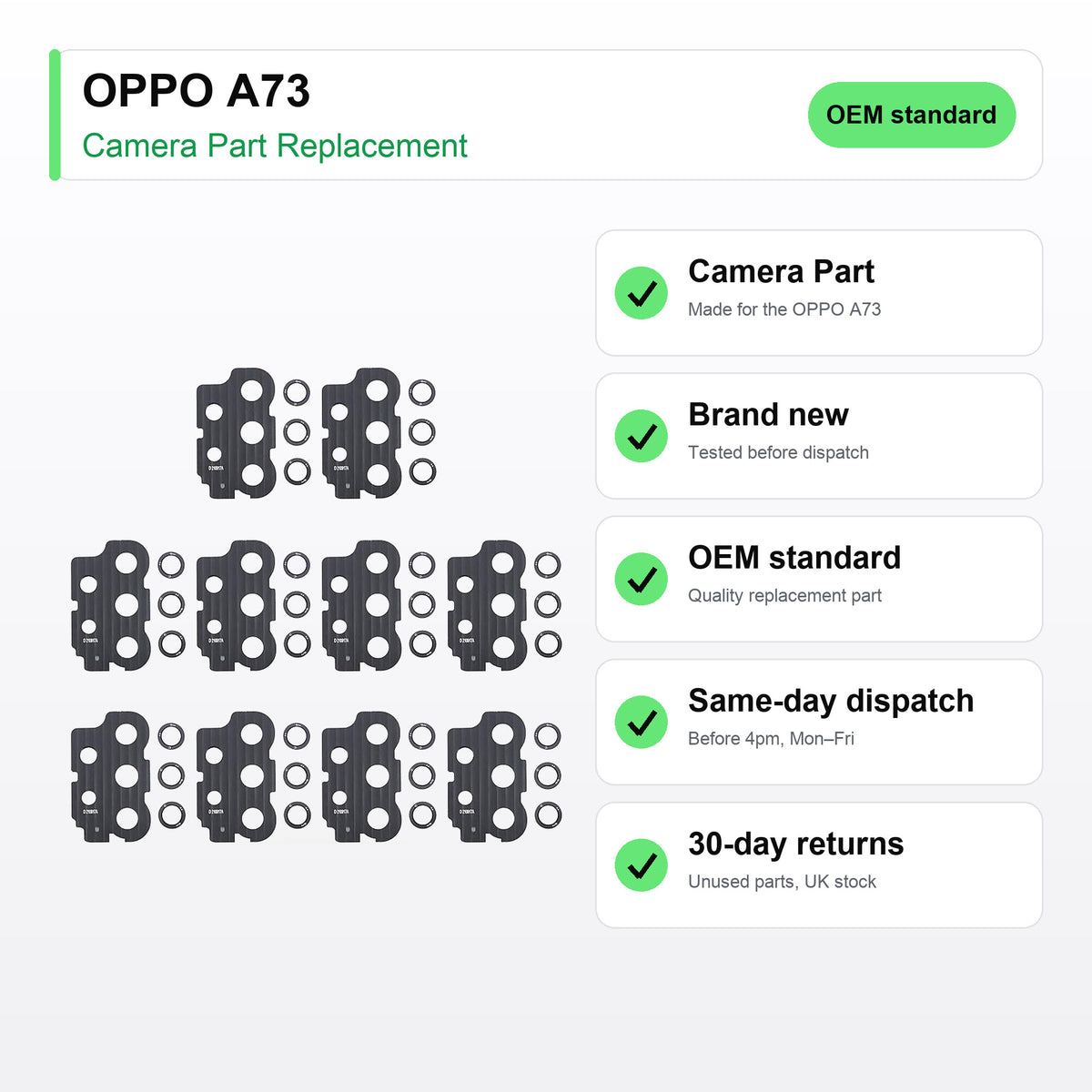 OPPO A73 camera lens key facts: brand new, tested, same-day UK dispatch
