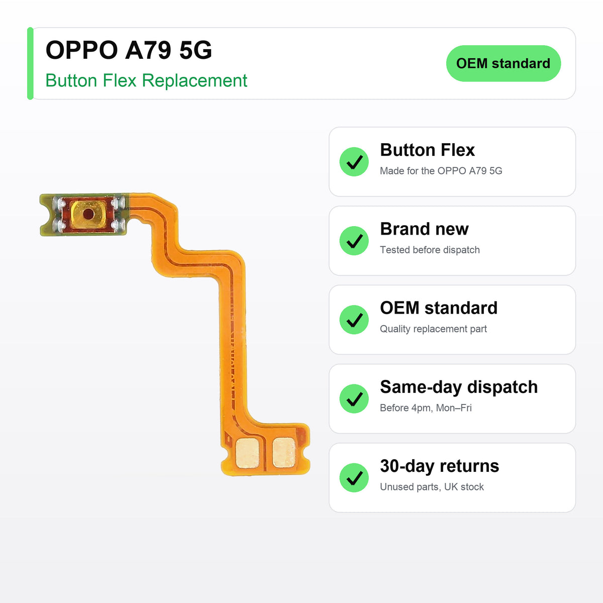 OPPO A79 5G button flex key facts: brand new, tested, same-day UK dispatch