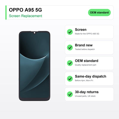 OPPO A95 5G screen key facts: brand new, tested, same-day UK dispatch
