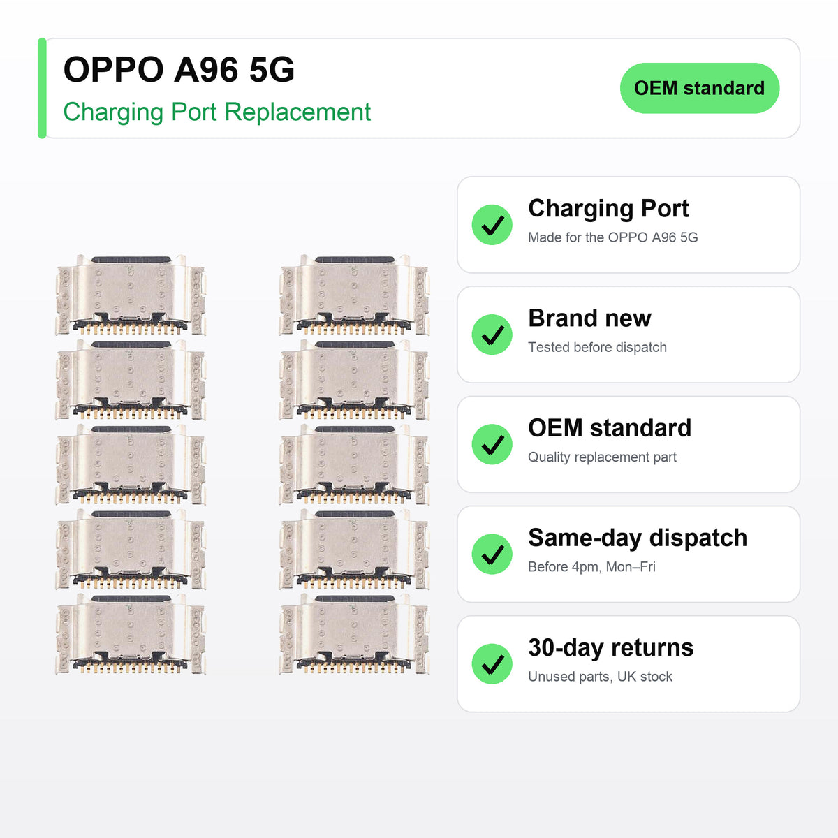 OPPO A96 5G charging port key facts: brand new, tested, same-day UK dispatch