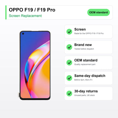 OPPO F19 / F19 Pro screen key facts: brand new, tested, same-day UK dispatch