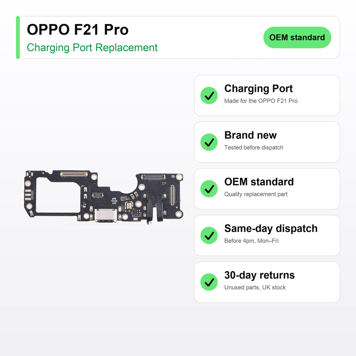 OPPO F21 Pro charging port key facts: brand new, tested, same-day UK dispatch