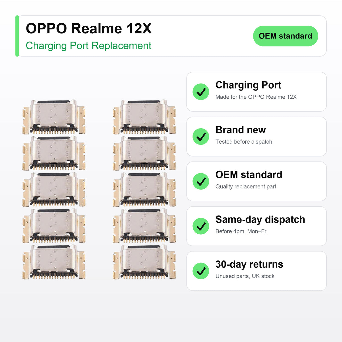 OPPO Realme 12X charging port key facts: brand new, tested, same-day UK dispatch