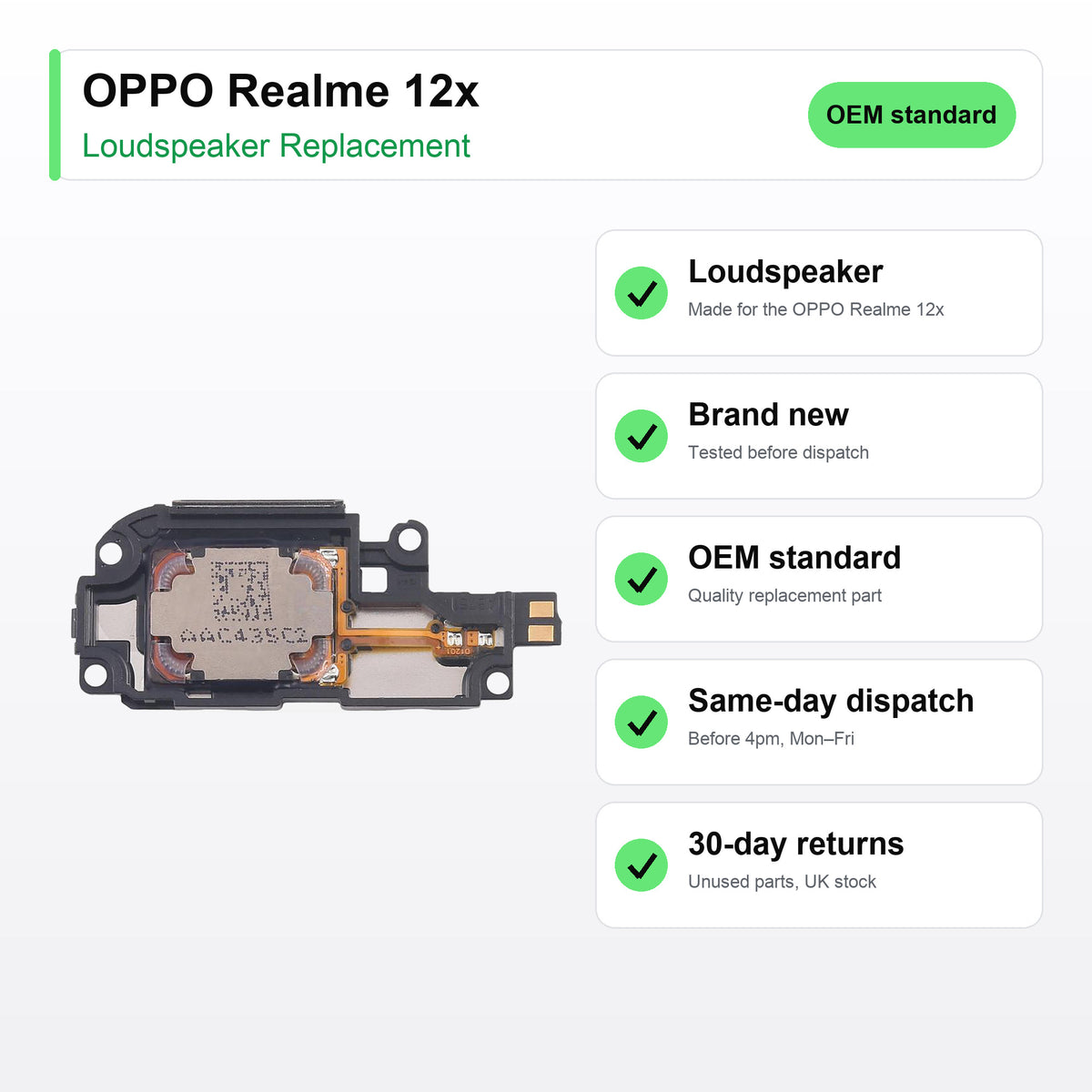 OPPO Realme 12x loudspeaker key facts: brand new, tested, same-day UK dispatch