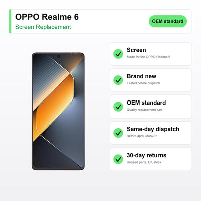 OPPO Realme 6 screen key facts: brand new, tested, same-day UK dispatch