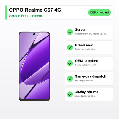 OPPO Realme C67 4G screen key facts: brand new, tested, same-day UK dispatch