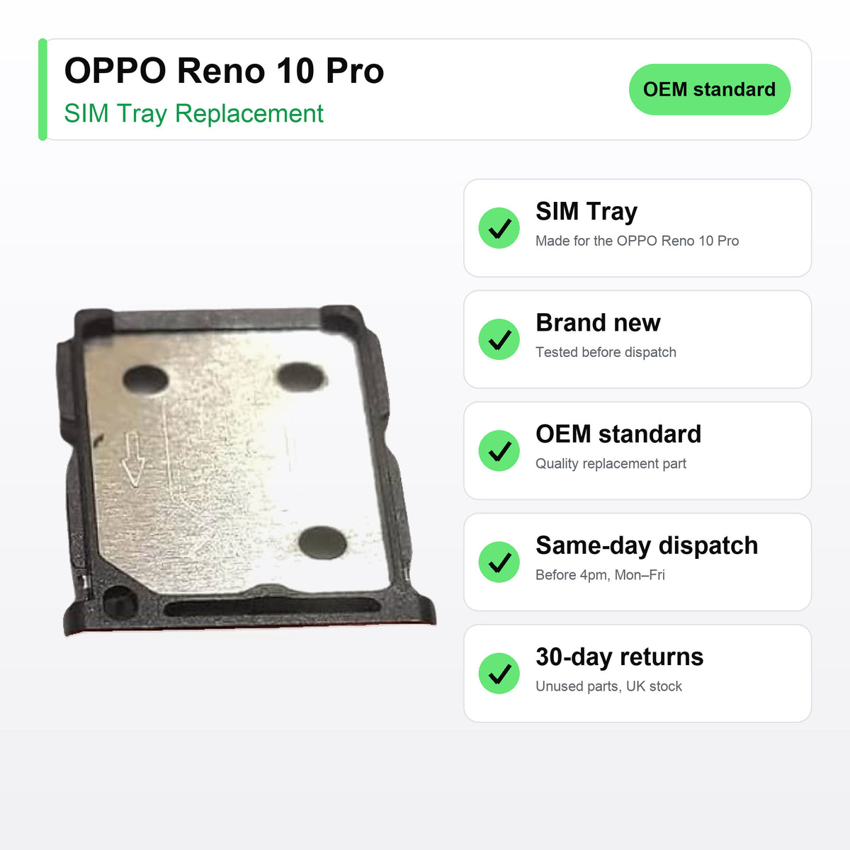 OPPO Reno 10 Pro SIM tray key facts: brand new, tested, same-day UK dispatch