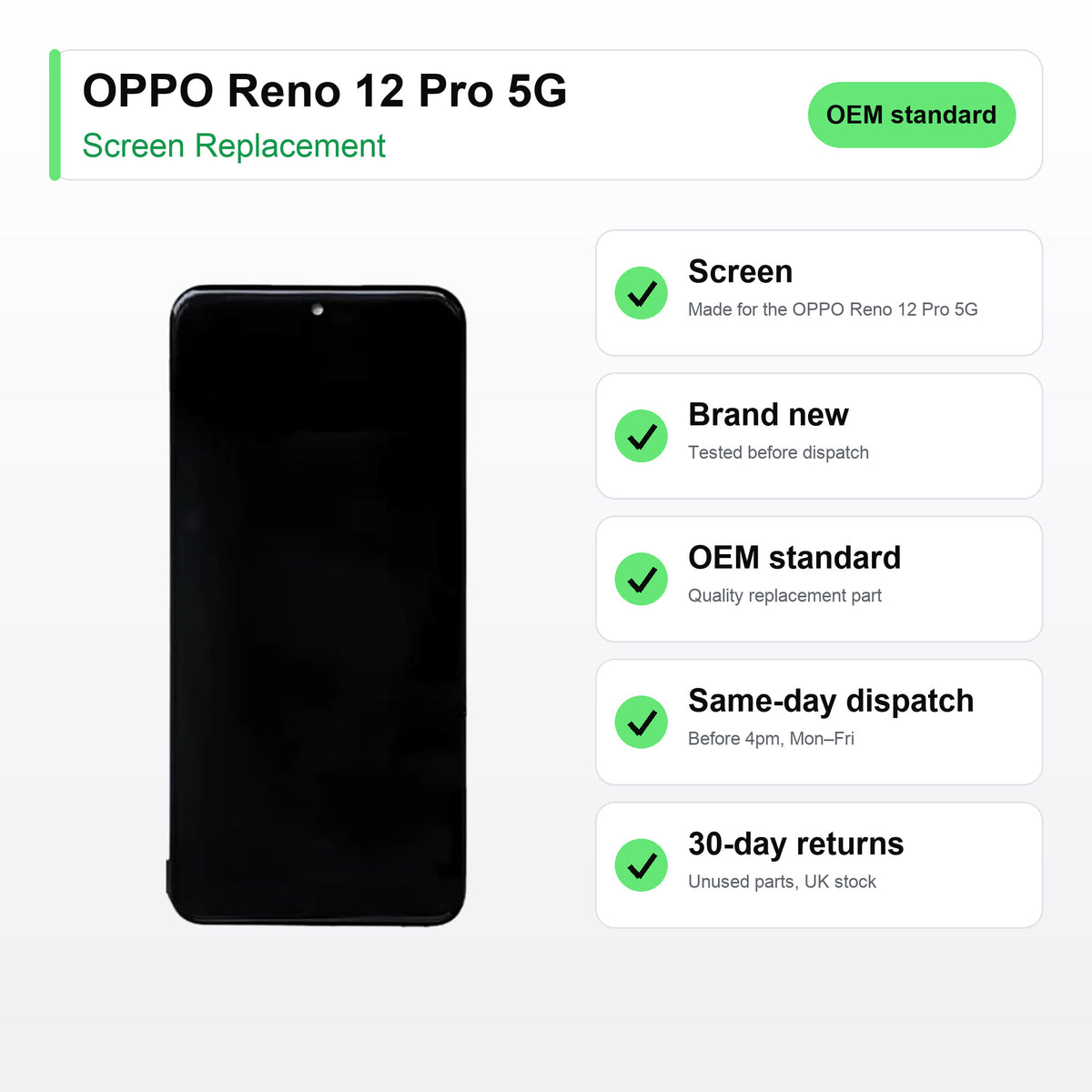 OPPO Reno 12 Pro 5G screen key facts: brand new, tested, same-day UK dispatch