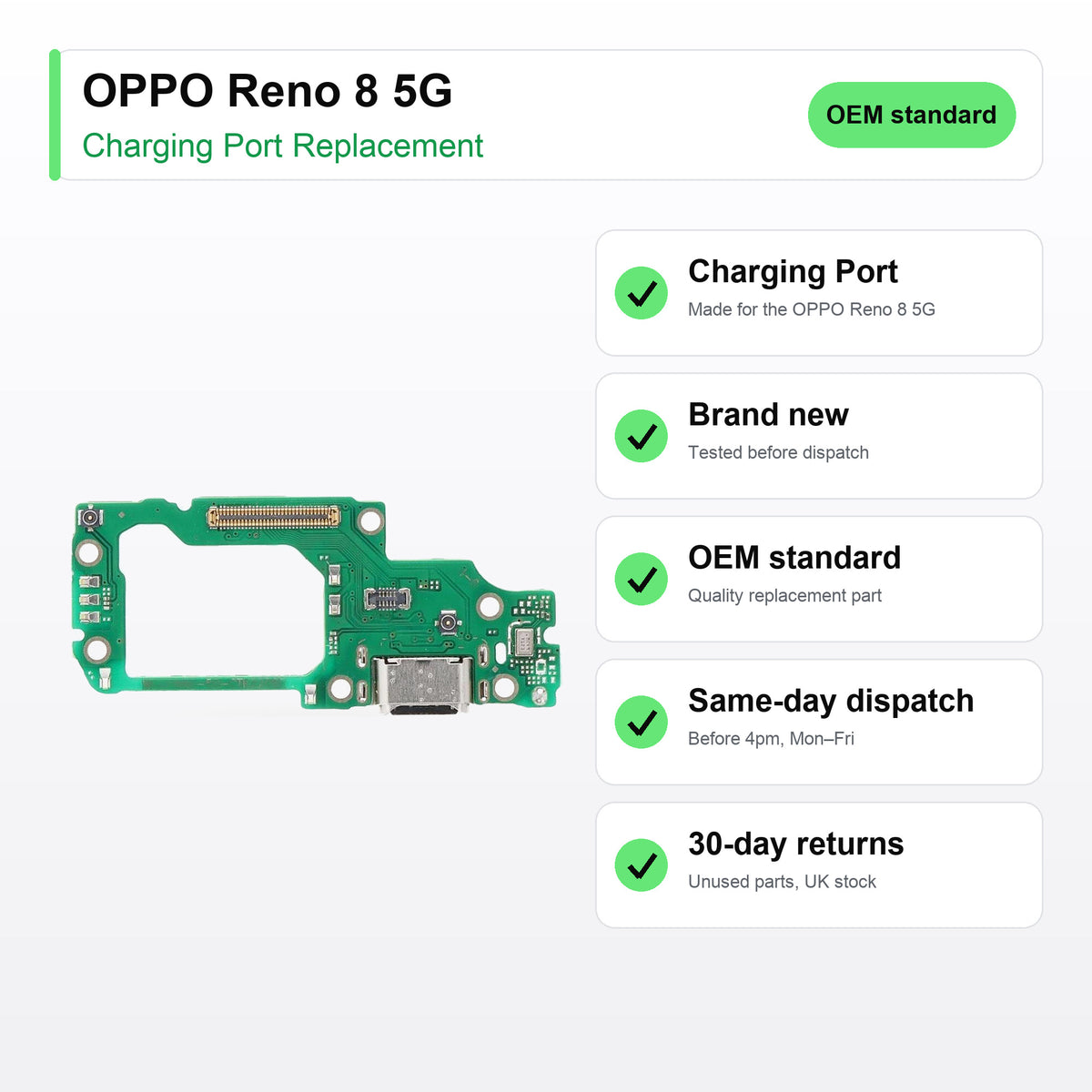 OPPO Reno 8 5G charging port key facts: brand new, tested, same-day UK dispatch