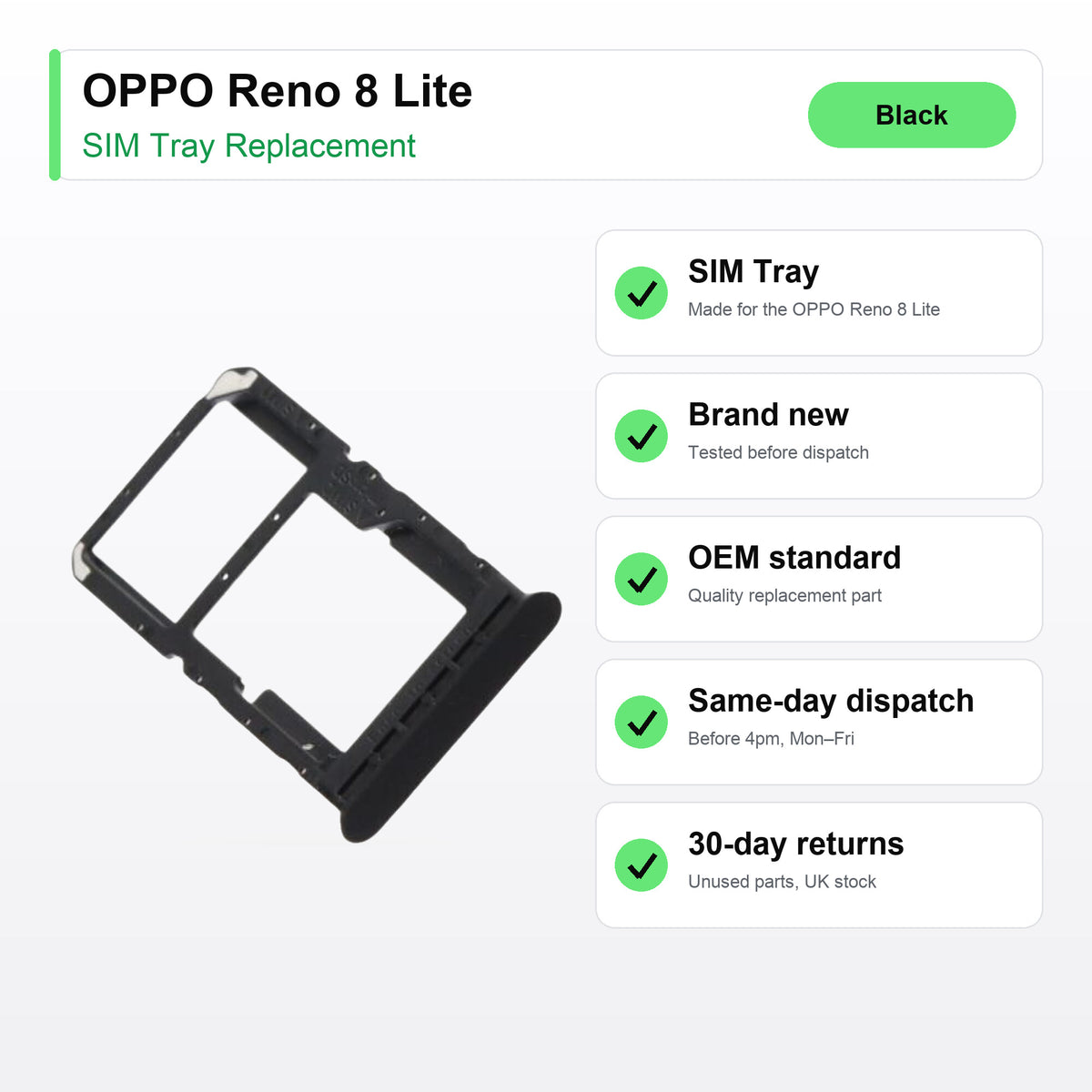 OPPO Reno 8 Lite SIM tray key facts: brand new, tested, same-day UK dispatch