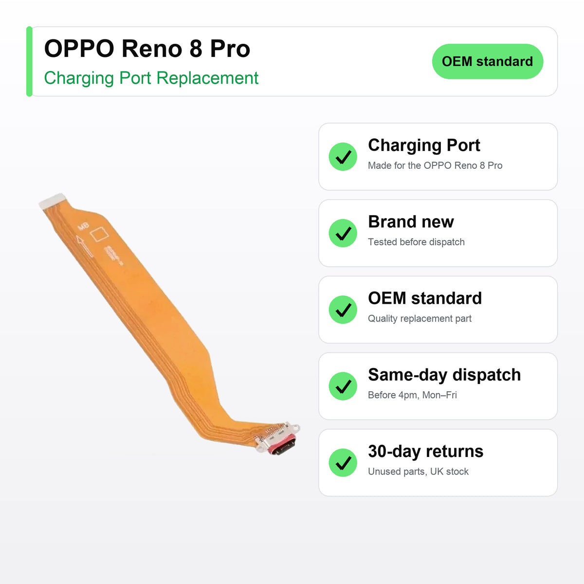OPPO Reno 8 Pro charging port key facts: brand new, tested, same-day UK dispatch