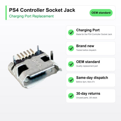 PS4 Controller Socket Jack charging port key facts: brand new, tested, same-day UK dispatch