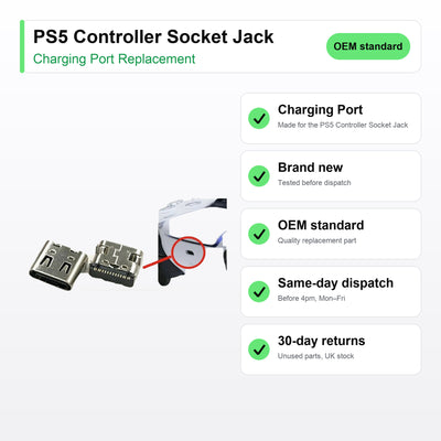 PS5 Controller Socket Jack charging port key facts: brand new, tested, same-day UK dispatch