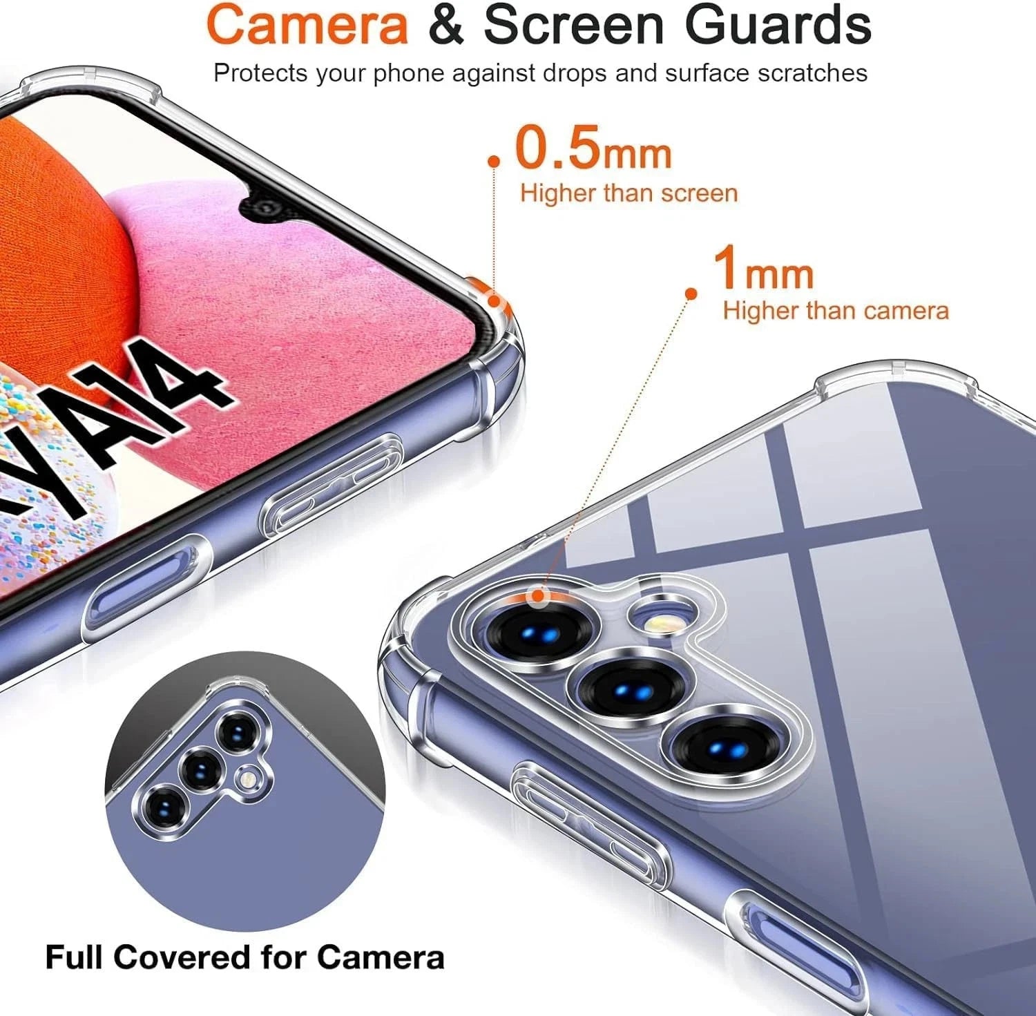 Clear silicone case for Samsung Galaxy A-series 5G - side profile showing raised bezel