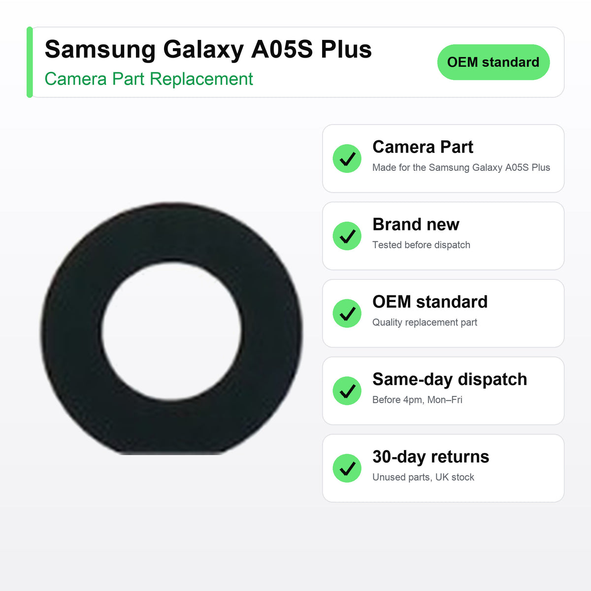 Samsung Galaxy A05S Plus camera lens key facts: brand new, tested, same-day UK dispatch