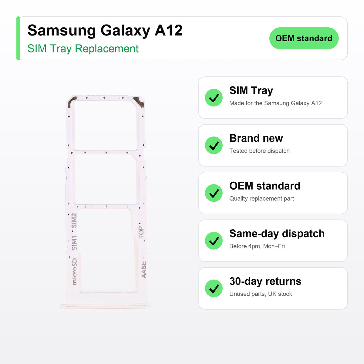 Samsung Galaxy A12 SIM tray key facts: brand new, tested, same-day UK dispatch
