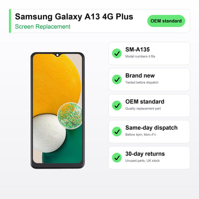 Samsung Galaxy A13 4G Plus screen key facts: brand new, tested, same-day UK dispatch