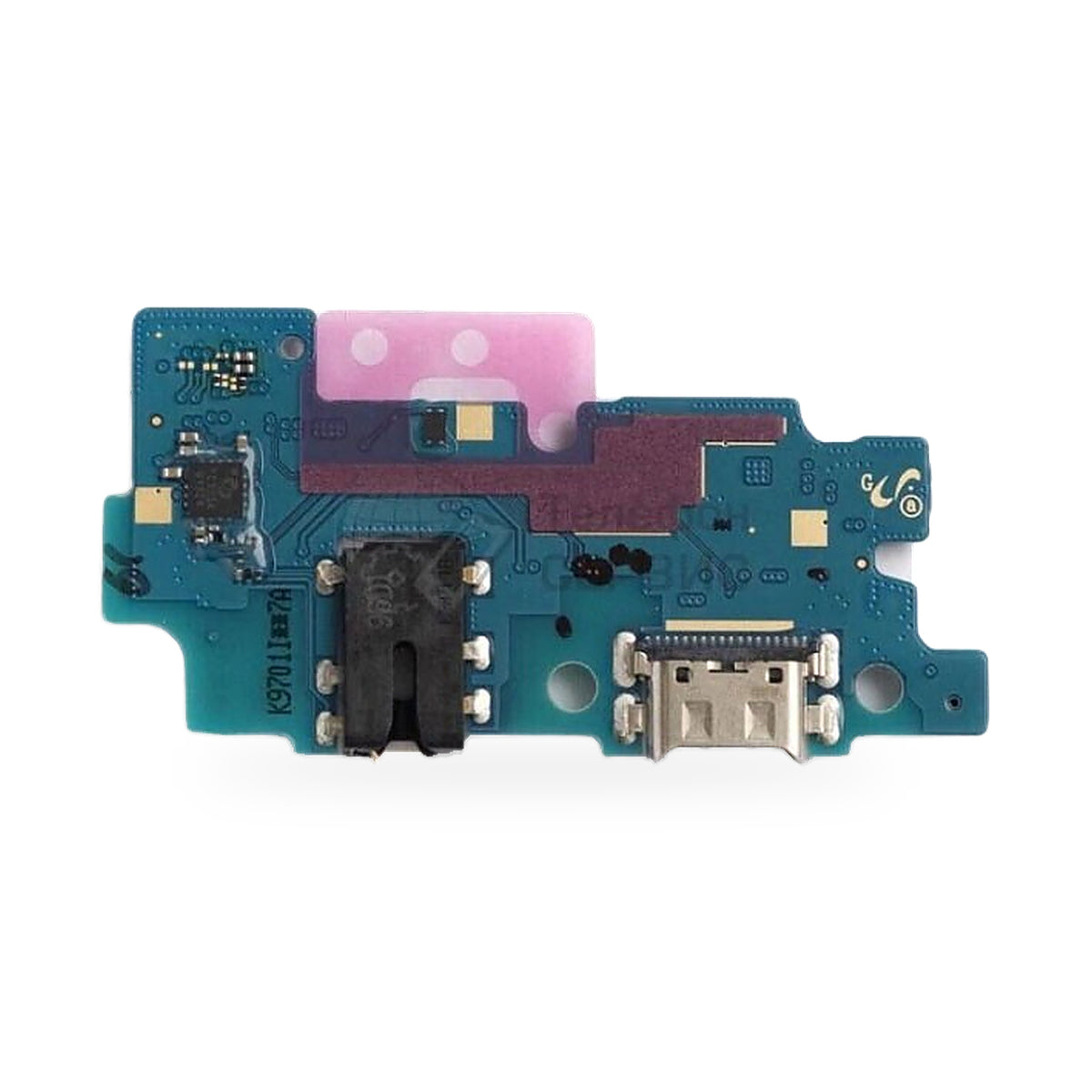 Samsung Galaxy A20 Headphone Charging Port and Headphone Jack Flex Replacement - new OEM standard charging port on white back
