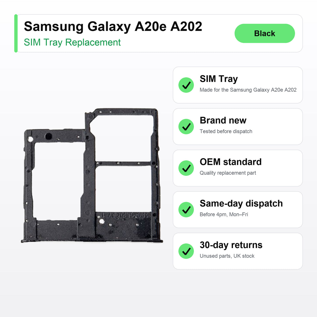 Samsung Galaxy A20e A202 SIM tray key facts: brand new, tested, same-day UK dispatch