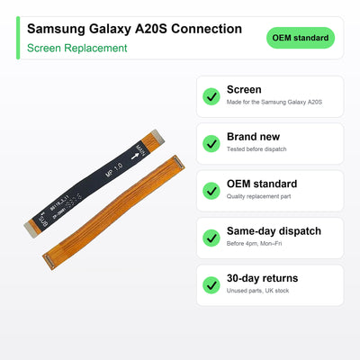 Samsung Galaxy A20S Connection screen key facts: brand new, tested, same-day UK dispatch