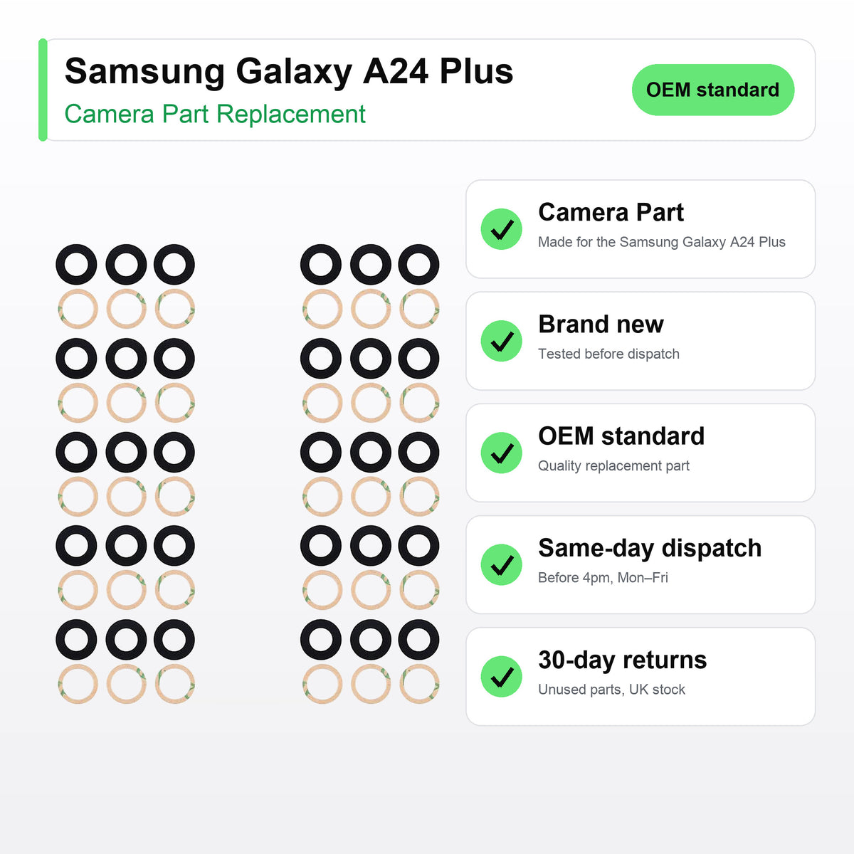 Samsung Galaxy A24 Plus camera lens key facts: brand new, tested, same-day UK dispatch