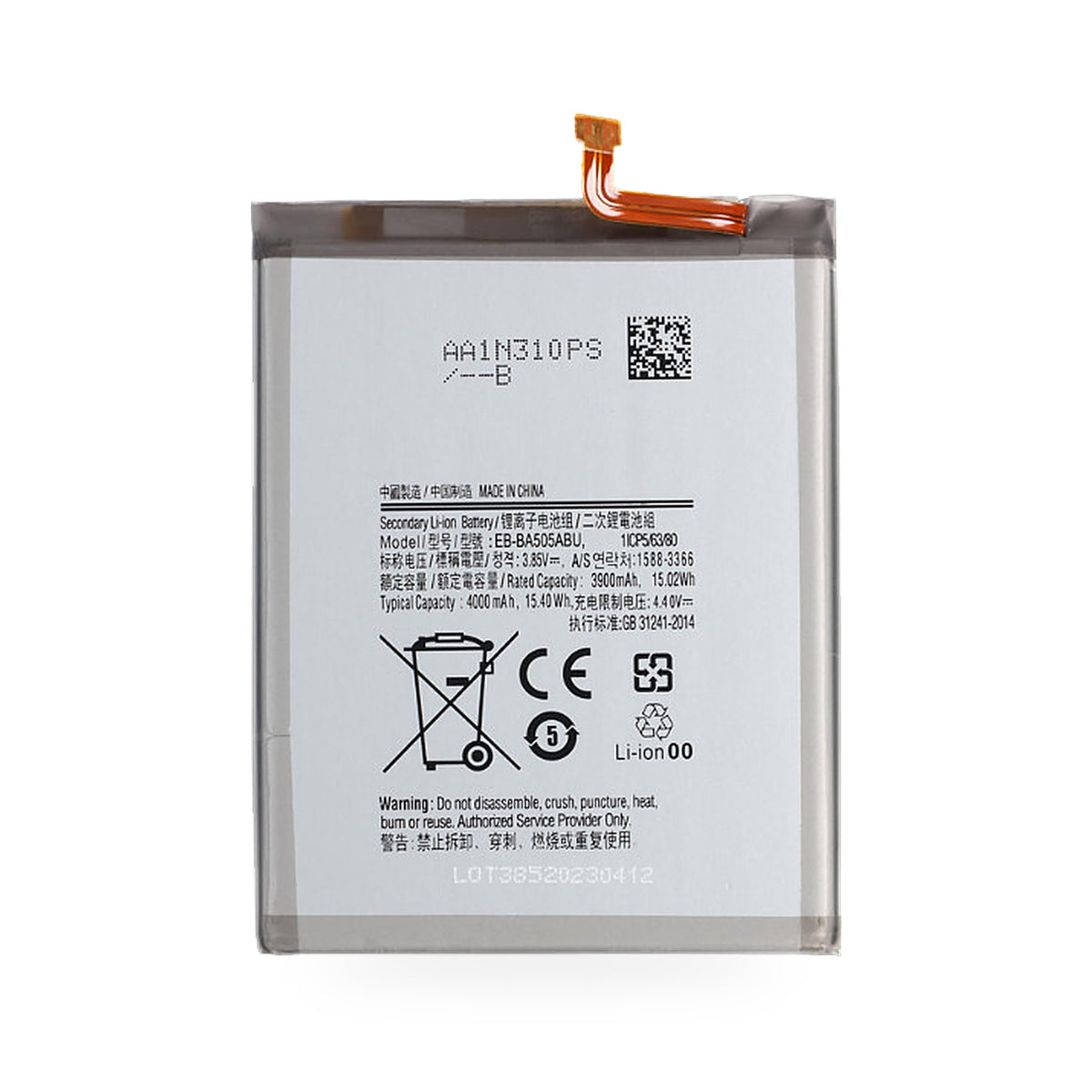 Samsung Galaxy A30S Battery Replacement 4000 mAh - new OEM standard battery on white background