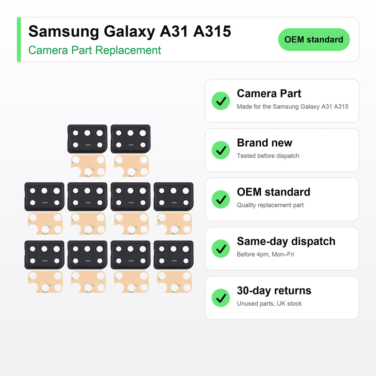 Samsung Galaxy A31 A315 camera lens key facts: brand new, tested, same-day UK dispatch