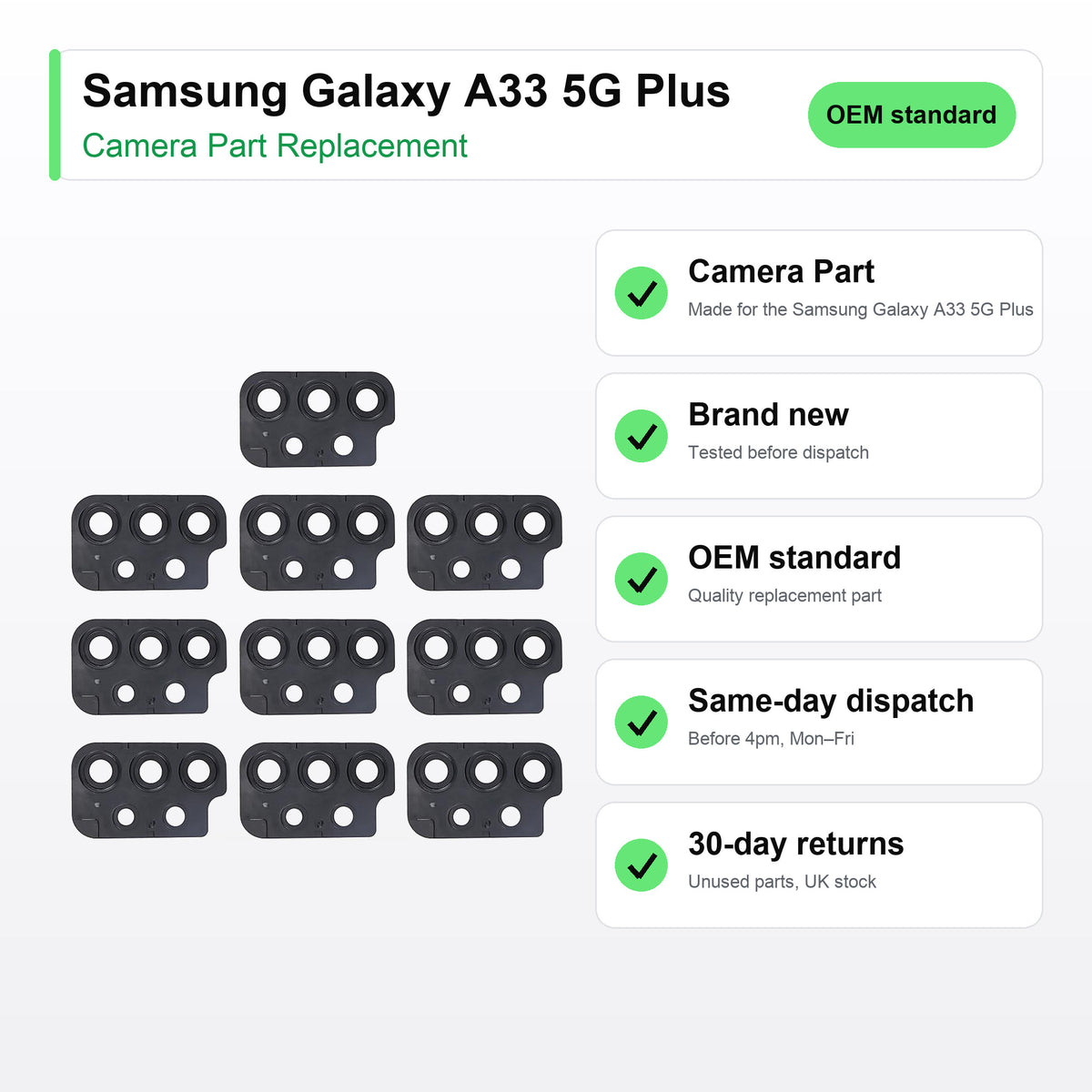 Samsung Galaxy A33 5G Plus camera lens key facts: brand new, tested, same-day UK dispatch