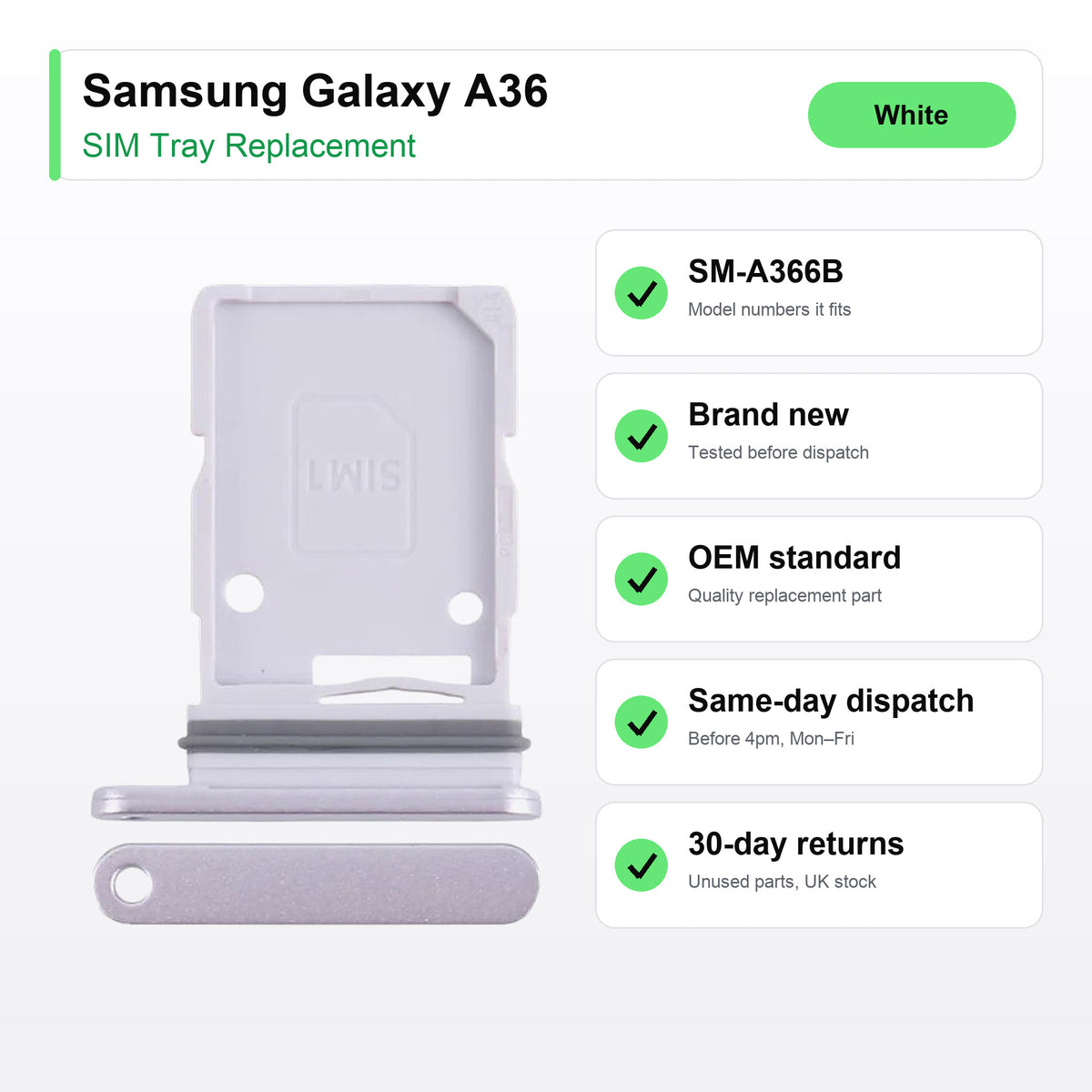 Samsung Galaxy A36 SIM tray key facts: brand new, tested, same-day UK dispatch