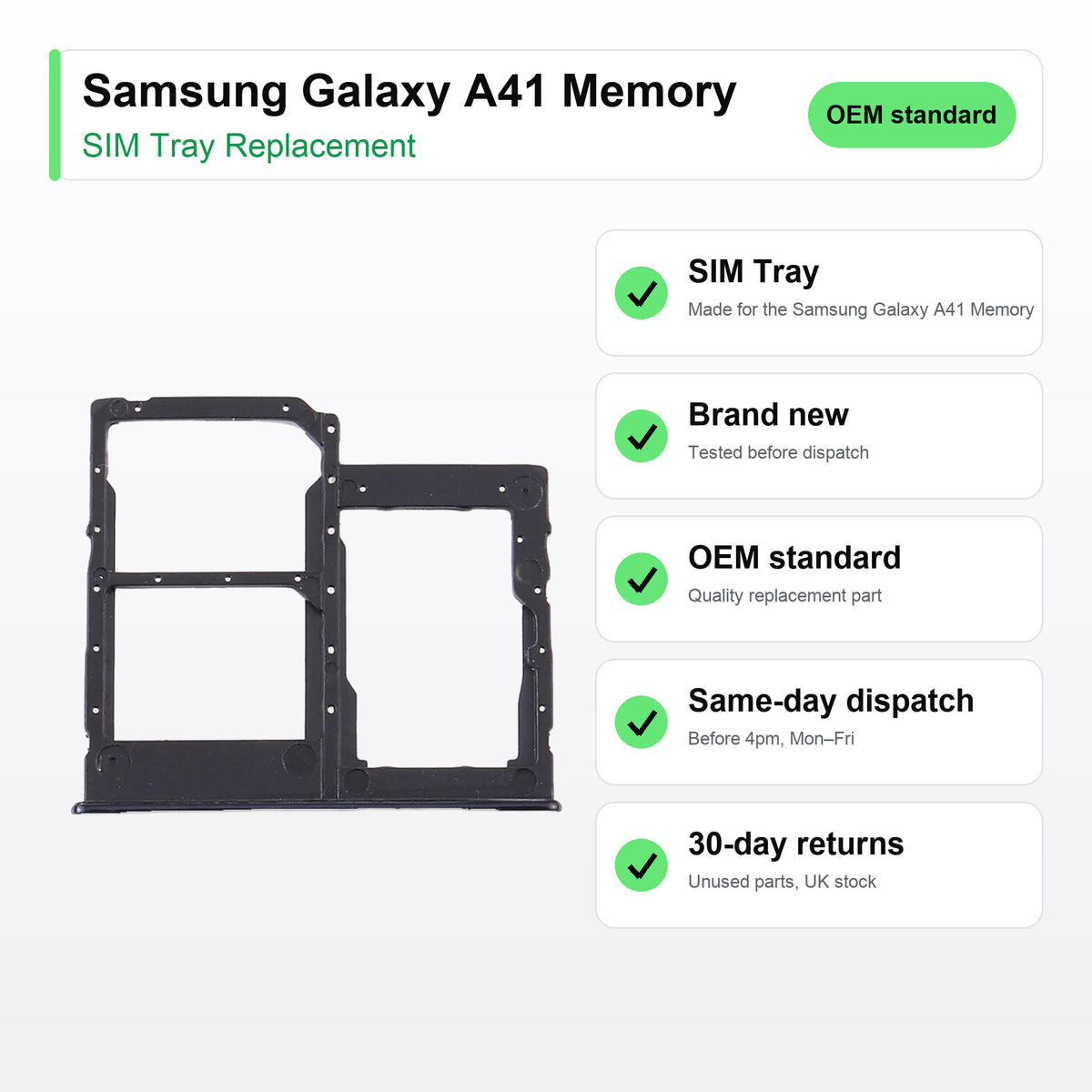 Samsung Galaxy A41 Memory SIM tray key facts: brand new, tested, same-day UK dispatch