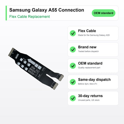 Samsung Galaxy A55 Connection flex cable key facts: brand new, tested, same-day UK dispatch