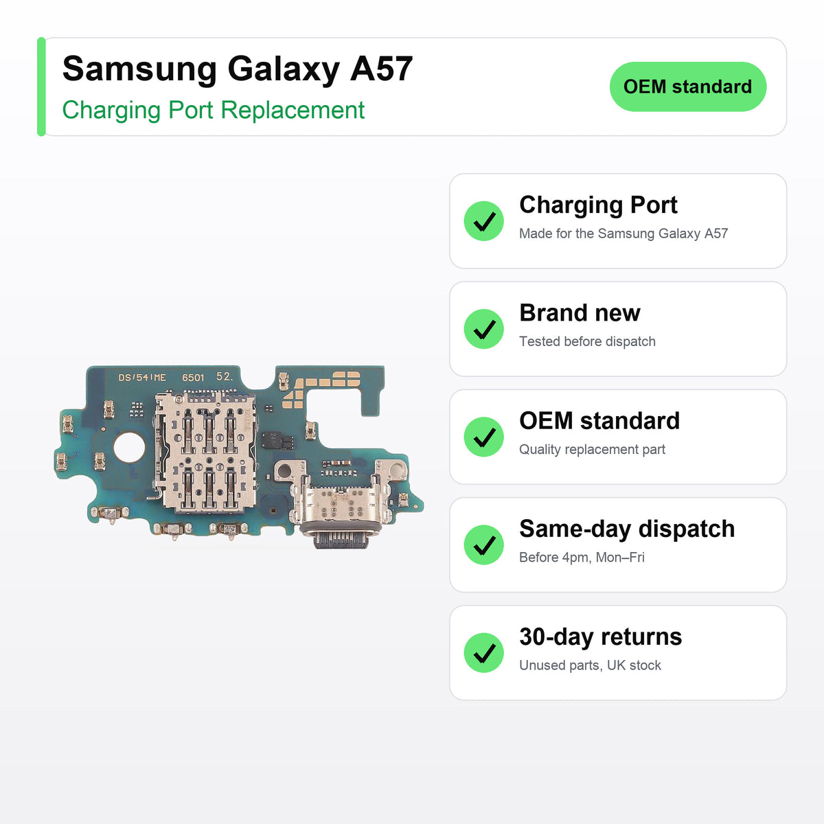 Samsung Galaxy A57 charging port key facts: brand new, tested, same-day UK dispatch