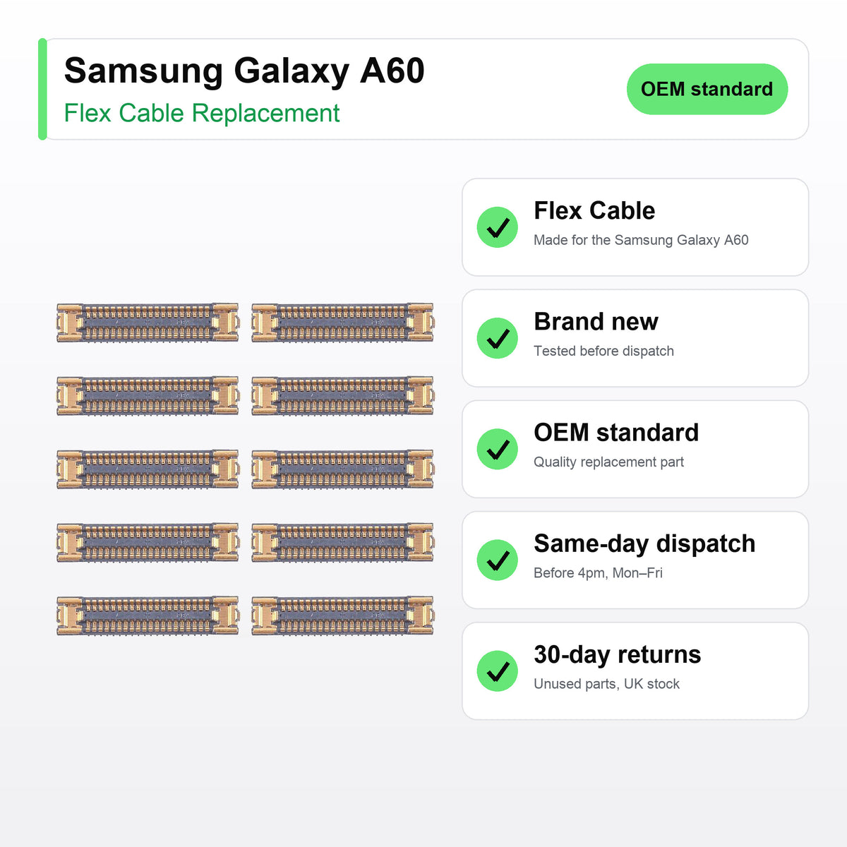 Samsung Galaxy A60 flex cable key facts: brand new, tested, same-day UK dispatch