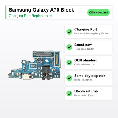 Samsung Galaxy A70 Block charging port key facts: brand new, tested, same-day UK dispatch