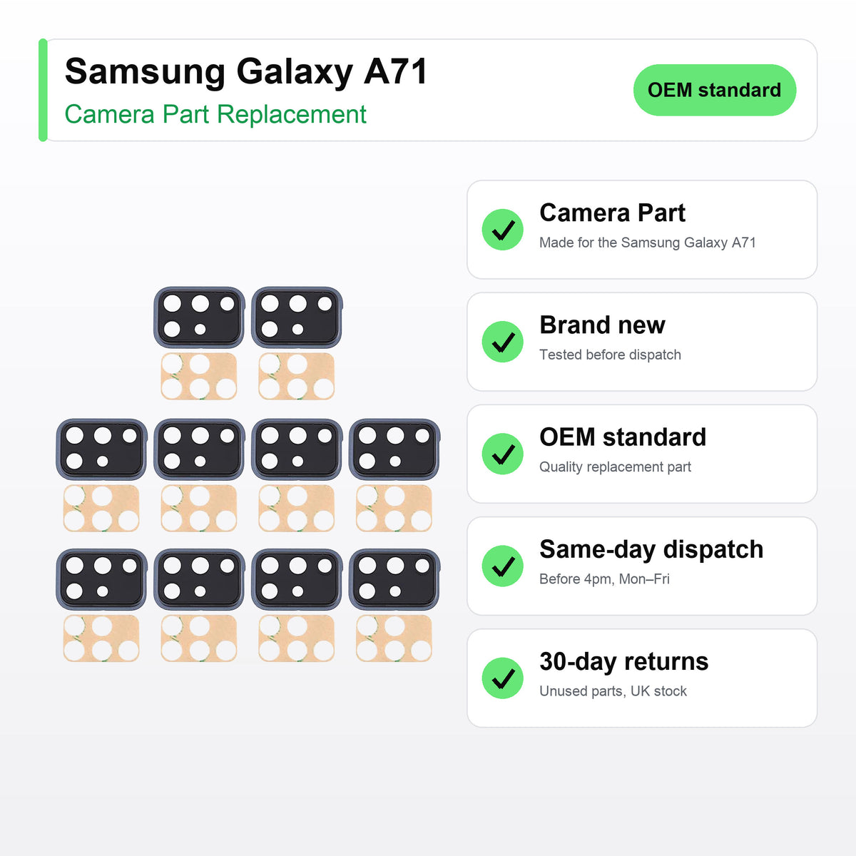 Samsung Galaxy A71 camera lens key facts: brand new, tested, same-day UK dispatch