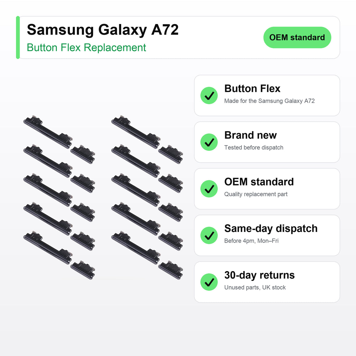 Samsung Galaxy A72 button flex key facts: brand new, tested, same-day UK dispatch