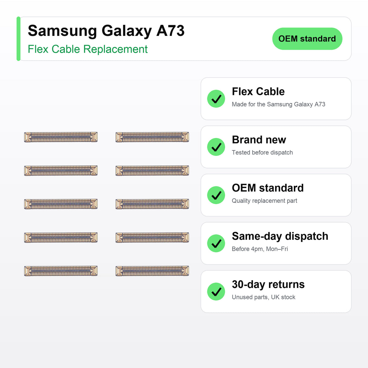 Samsung Galaxy A73 flex cable key facts: brand new, tested, same-day UK dispatch