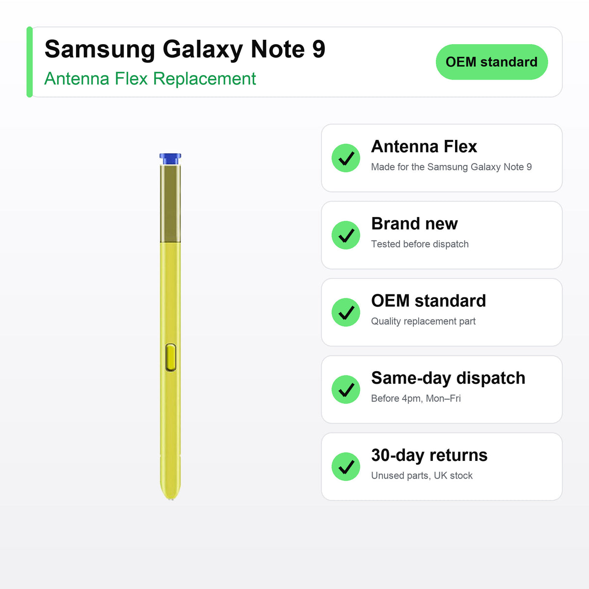 Samsung Galaxy Note 9 antenna flex key facts: brand new, tested, same-day UK dispatch